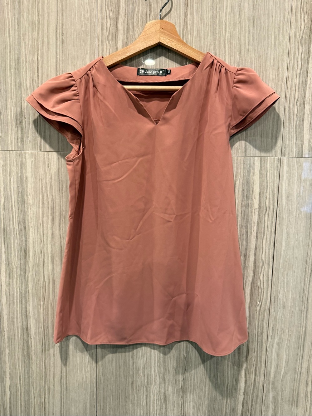 Allegra K Dusty Rose V-Neck Flutter Sleeve Top